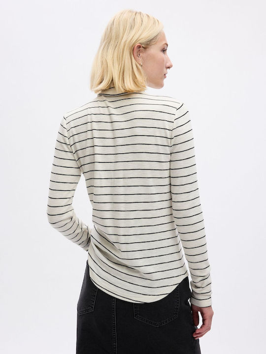 GAP Damen Langarm Pullover Rollkragen Gestreift off white & black stripe