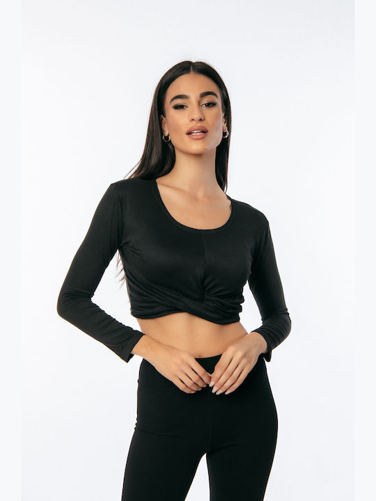 Γυναικείο Crop Top Μακρυμάνικο Μαύρο
