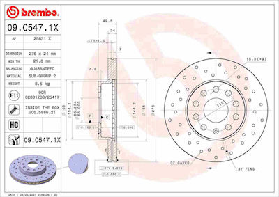 Brembo Brake Disc Front 1pcs for Audi A3 Honda e Seat Leon Skoda Octavia Volkswagen Golf