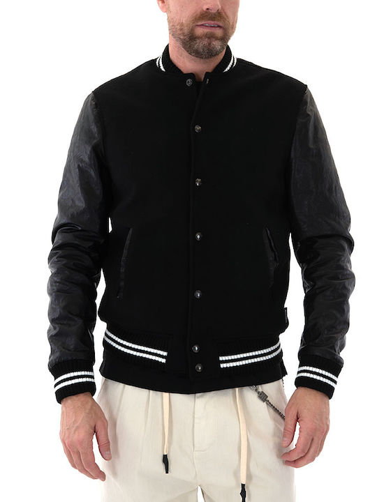 Block Men's Winter Bomber Jacket Μαύρο/Λευκό