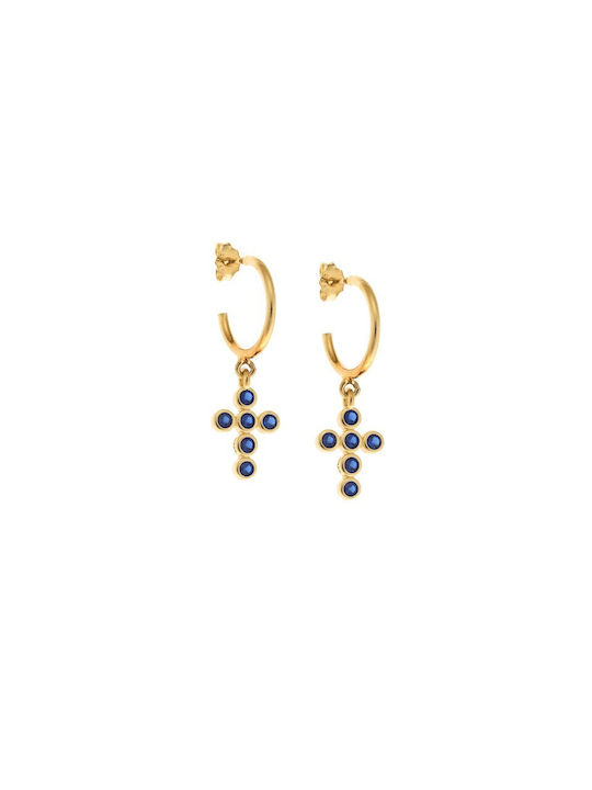 Senza Μπλε Earrings Hoops made of Silver Gold Plated with Stones