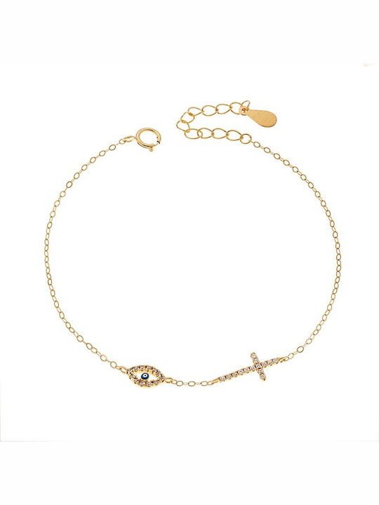 Senza Bracelet with design Eye made of Silver Gold Plated with Zircon