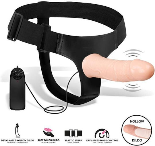 Control Harness με Dildo 16.5cm και Δόνηση στο χρώμα του δέρματος