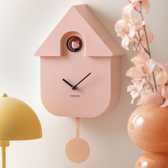 Karlsson Wall Clock Plastic With Pendulum Pink 21.5x41cm