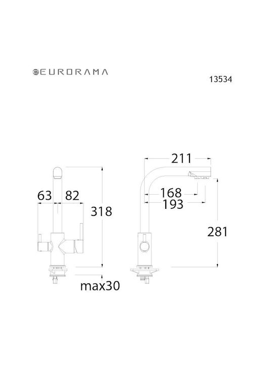 Eurorama Filter Tap Μπαταρία Κουζίνας Πάγκου Μπρούτζινη