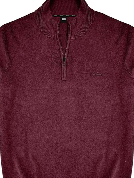 Rebase Herren Langarm-Pullover Ausschnitt mit Reißverschluss Bordeaux