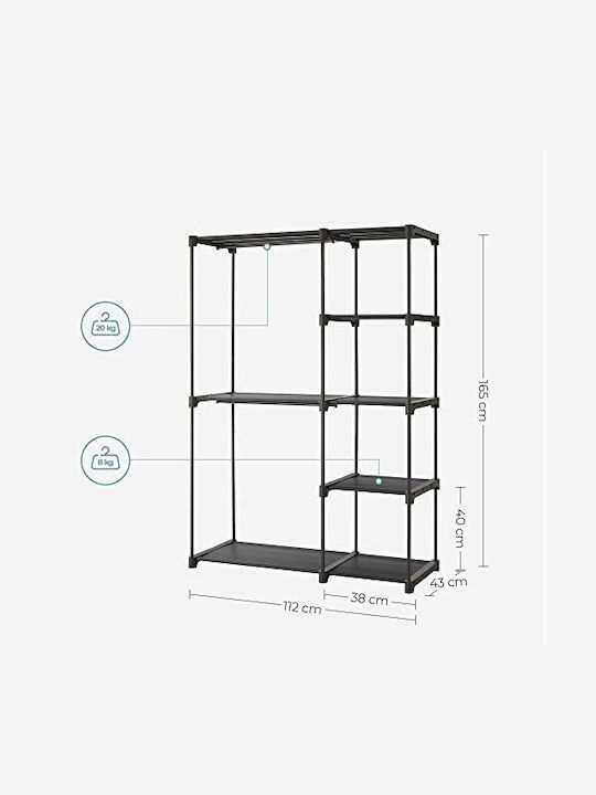 Songmics Κρεμάστρα Δαπέδου από Μέταλλο Μαύρη 112x43x165cm