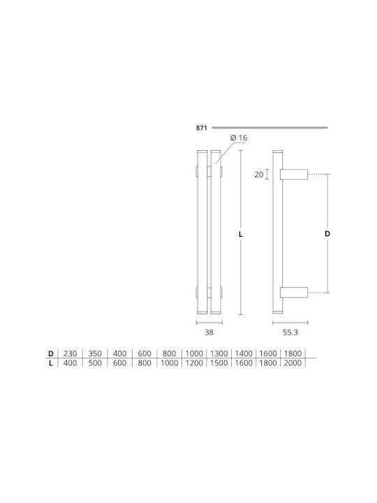 Convex Handle Front Door 871 871-2000S05M01 Pair 600mm Matt Nickel-Inox