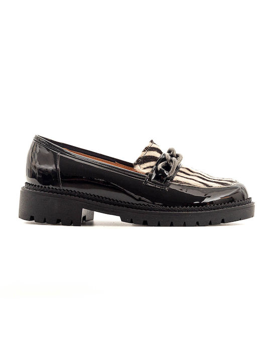 Politis shoes Leather Women's Moccasins in Black Color