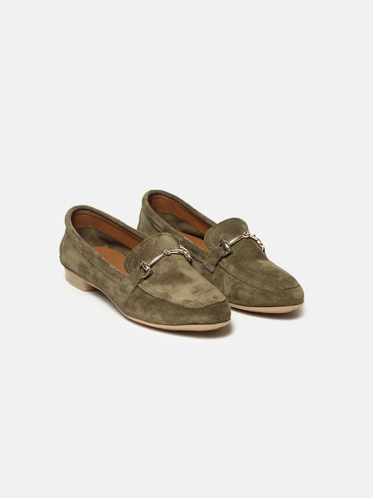 InShoes Leather Women's Loafers in Khaki Color