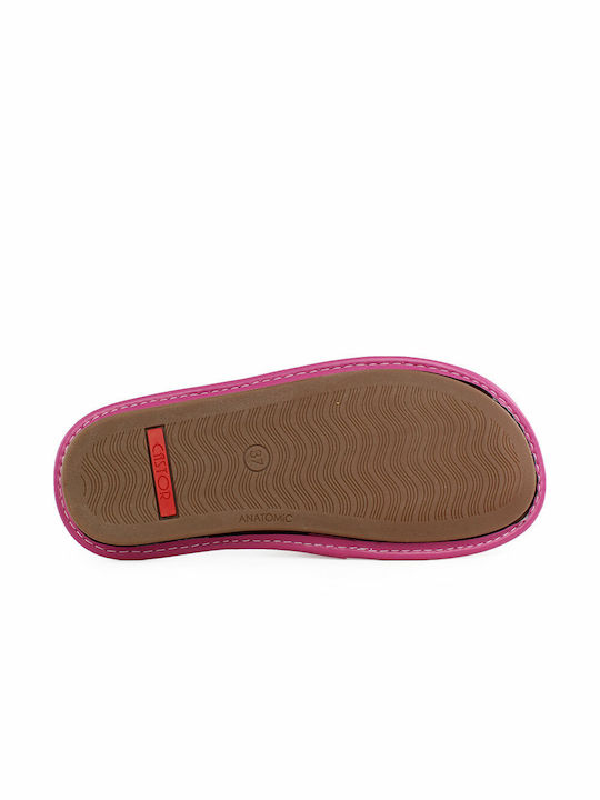 Castor Anatomic Αγάπη Anatomical Leather Women's Slippers in Fuchsia color