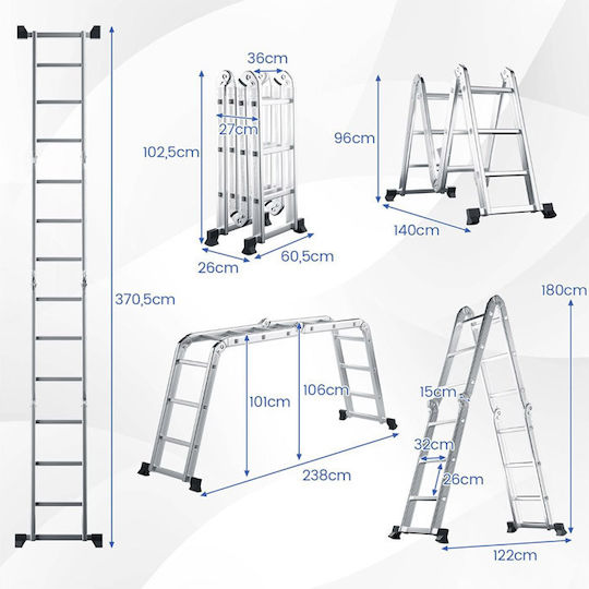 Costway Multipurpose Ladder with Maximum Height 3.71m