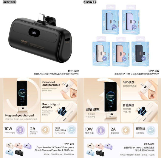 Remax Capsule Series RPP-632 Power Bank 5000mAh Schwarz