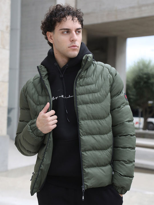 Yolofashion Ανδρικό Χειμωνιάτικο Μπουφάν Puffer Χακί