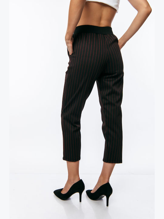Dress Up Women's Fabric Trousers with Elastic Striped Black