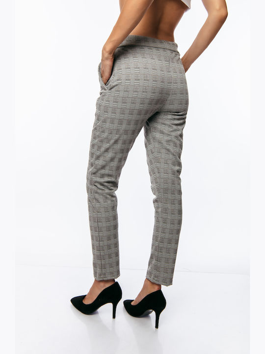 Dress Up Women's Fabric Trousers Checked Grey