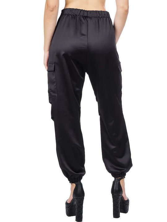 Moutaki Damen Hoch tailliert Satin Cargo Hose Schwarz