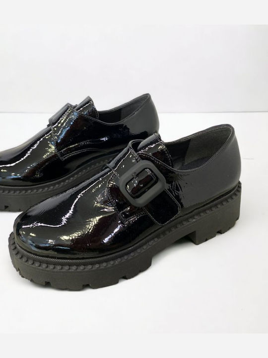 Basic Lackleder Damen Loafers in Schwarz Farbe