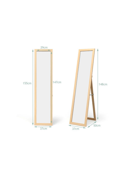 Costway Oglindă De Podea Cu Cadru Din Lemn Bej 148x50cm