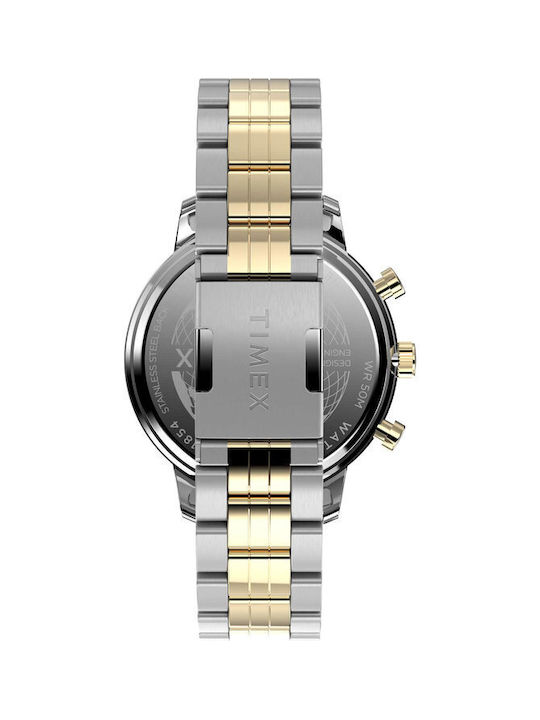 Timex Chicago Ανδρικό Ρολόι Χρονογράφος Μπαταρίας με Ασημί Μεταλλικό Μπρασελέ