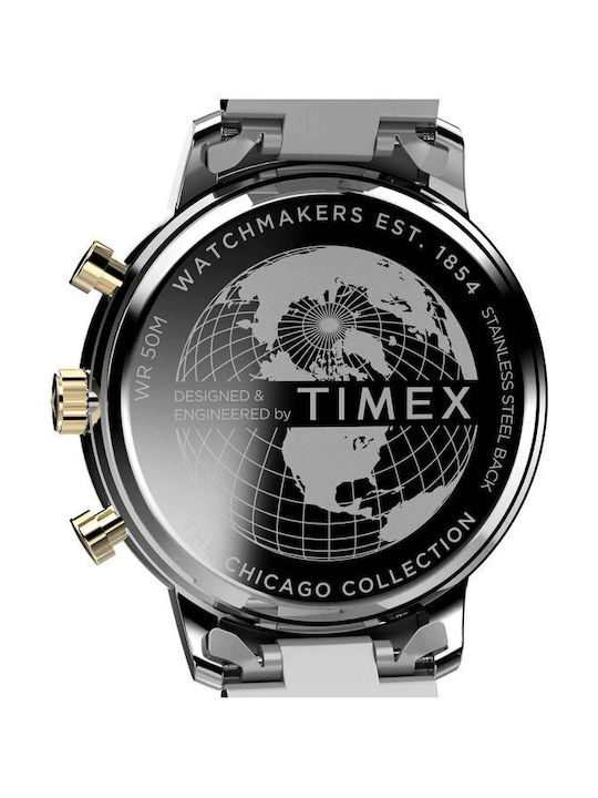 Timex Chicago Ανδρικό Ρολόι Χρονογράφος Μπαταρίας με Ασημί Μεταλλικό Μπρασελέ