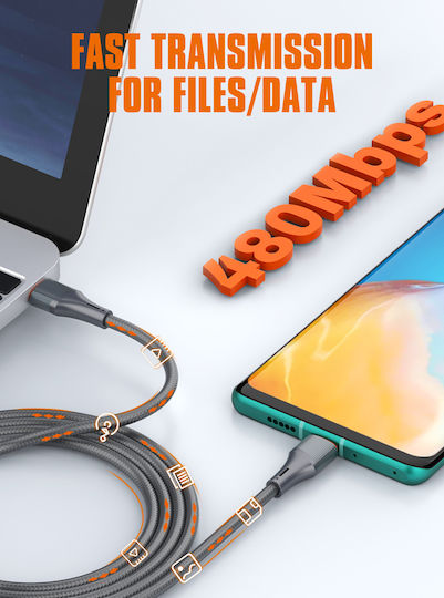 Ldnio LC631 Braided USB 2.0 Cable USB-C male - USB-C 65W PD Γκρι 1m