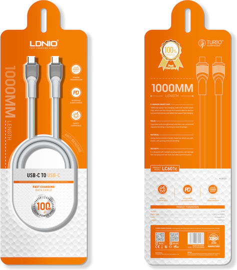 Ldnio LC601 USB 2.0 Cable USB-C male - USB-C 100W PD Γκρι 1m