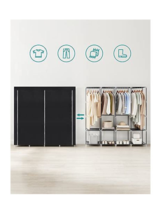 Songmics Fabric Wardrobe with Zipper and Shelves in Black Color 170x45x167cm
