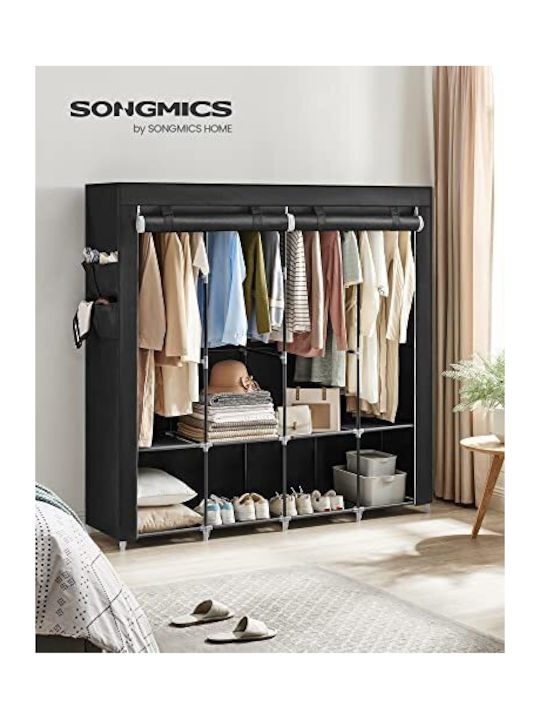 Songmics Fabric Wardrobe with Zipper and Shelves in Black Color 170x45x167cm