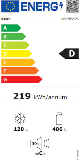 Bosch Kühl-Gefrierkombination 526Es Total NoFrost H186xB75xT80cm. Schwarz KGN76AXDR