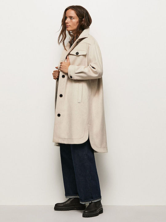 Veruka Γυναικείο Μπεζ Παλτό Oversized με Κουμπιά