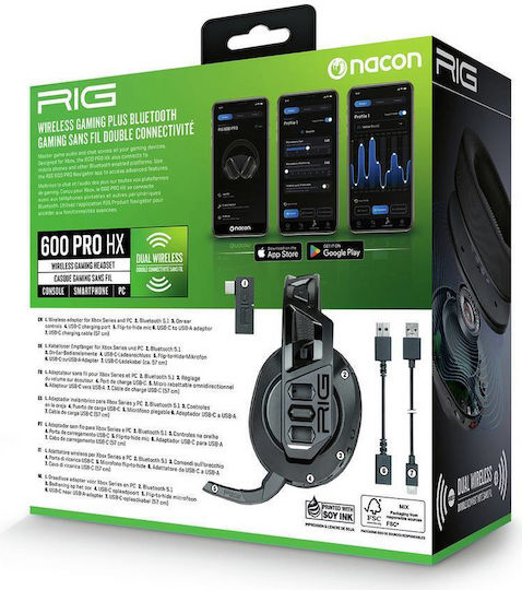 Nacon RIG 600 PRO HX Ασύρματο Over Ear Gaming Headset με σύνδεση Bluetooth for Nintendo Switch / PC / PS4 / PS5 / XBOX