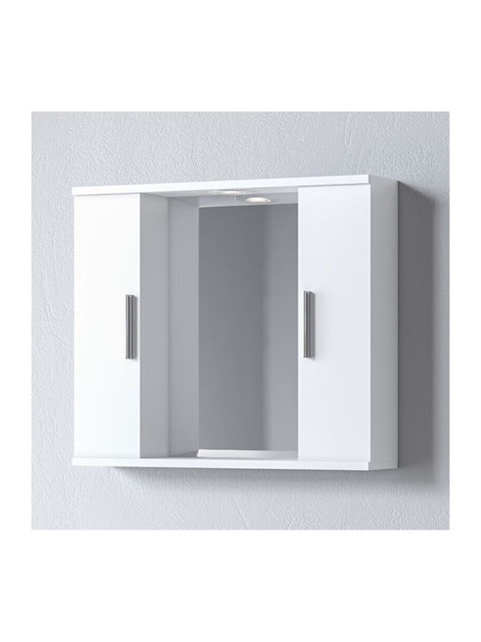 Martin Alon 65 Rectangular Bathroom Mirror Led made of MDF with Shelf & Cabinet 65x56cm White