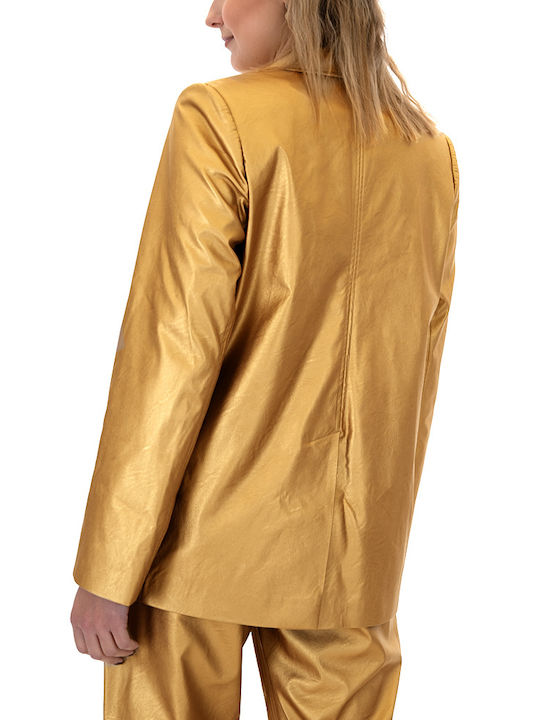 Mi-Ro Damen Leder Gekreuzt Blazer GOLD