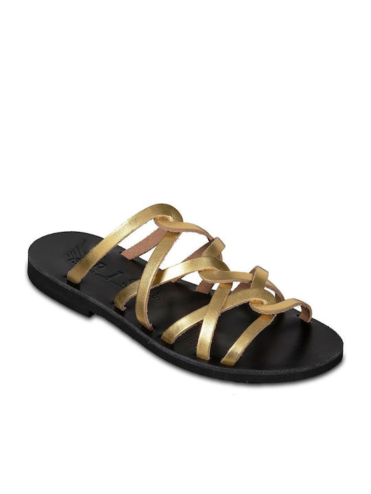 Leather Women's Flat Sandals in Yellow Color