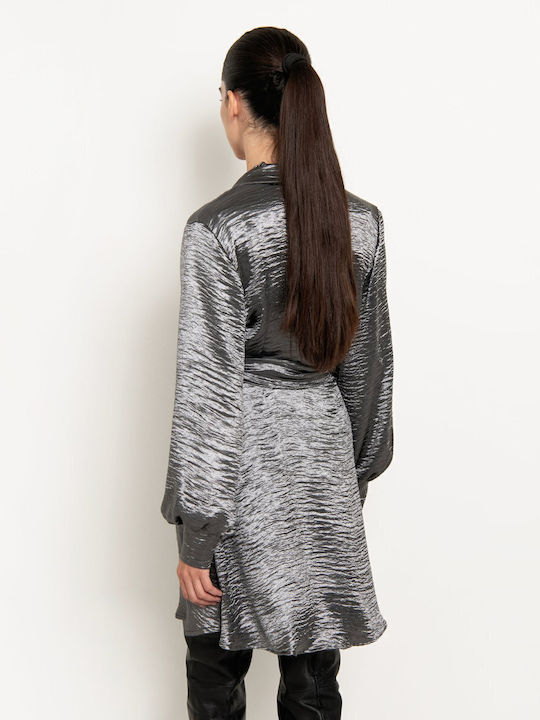 Mini Abendkleid Wickel Silber