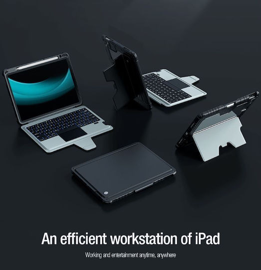 Nillkin Bumper Combo Flip Cover With Keyboard In English US Black (iPad Air 2020/2022 / iPad Pro 2018 11" / iPad Pro 2020 11" / iPad Pro 2021 11" / iPad Pro 2022 11'' / iPad Pro 2024 11" / iPad Air 11" 2024/2025/2026)