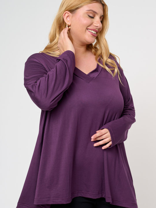 Women's Blouse Long Sleeve with V Neckline Purple