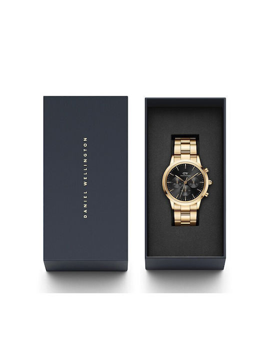 Daniel Wellington Iconic Men's Watch 42mm Chronograph Battery with Gold Stainless Steel Bracelet