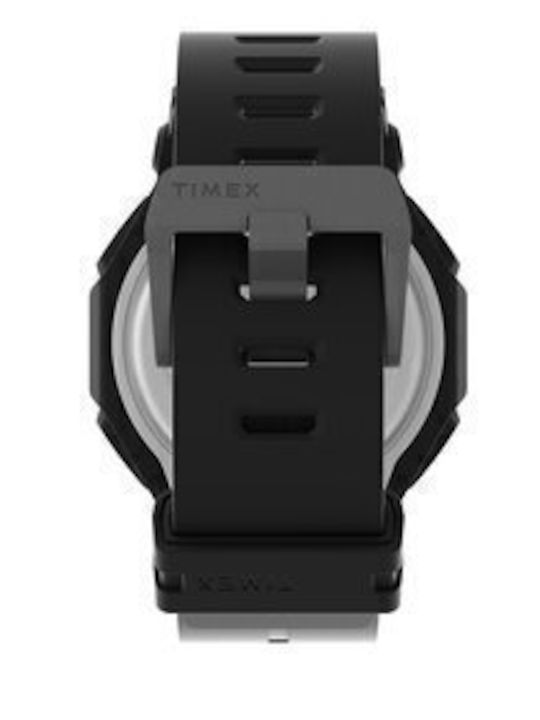 Timex Ανδρικό Ρολόι 45mm Μπαταρίας με Μαύρο Καουτσούκ Λουράκι