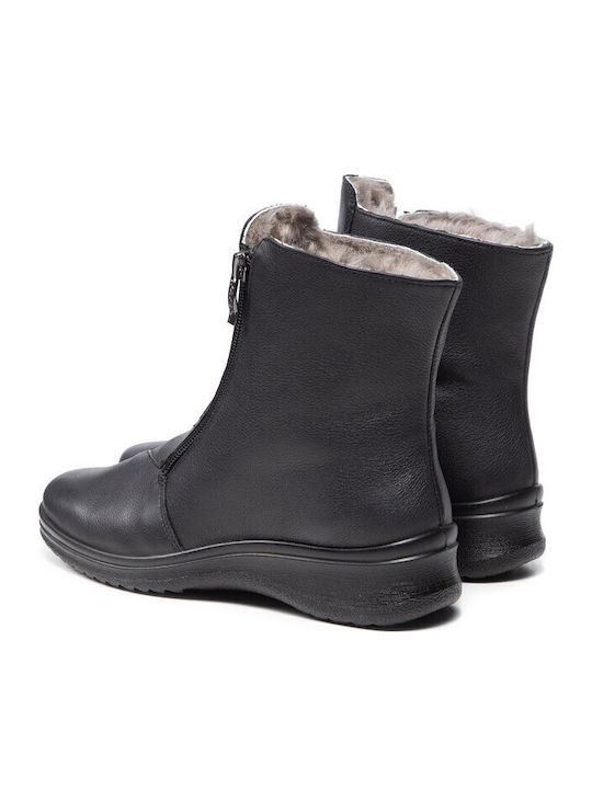 Leder Stiefeletten Damen mit Pelz Schwarz