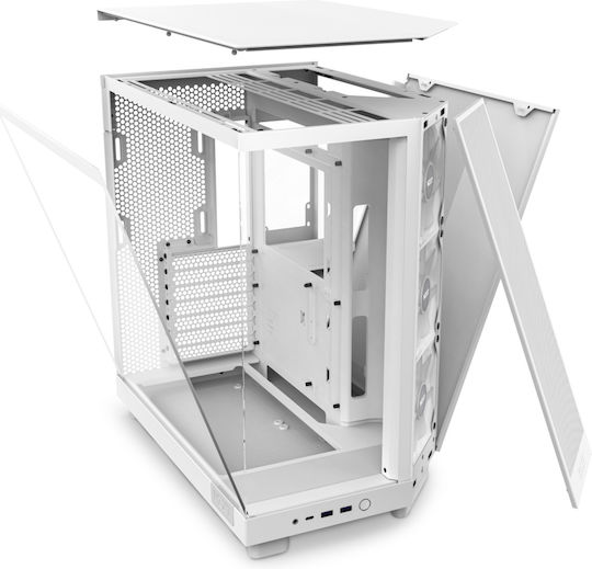 NZXT H6 Flow RGB Геймърско бюро Midi Tower Компютърна кутия със страничен прозорец Бял