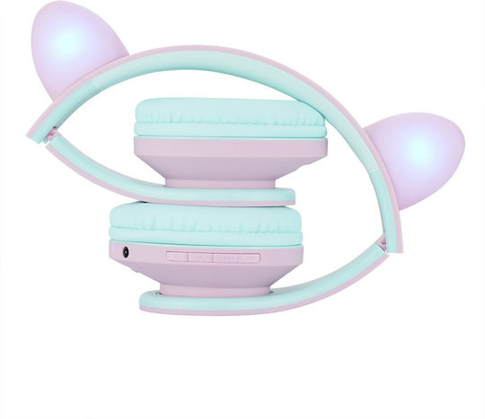 PowerLocus P2 Cat Ear Ασύρματα / Ενσύρματα Παιδικά Over Ear Ακουστικά με Ραδιόφωνο Ροζ