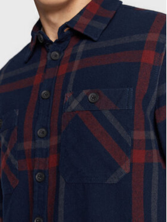 Blend Men's Shirt Long-sleeved Checked Dark Blue