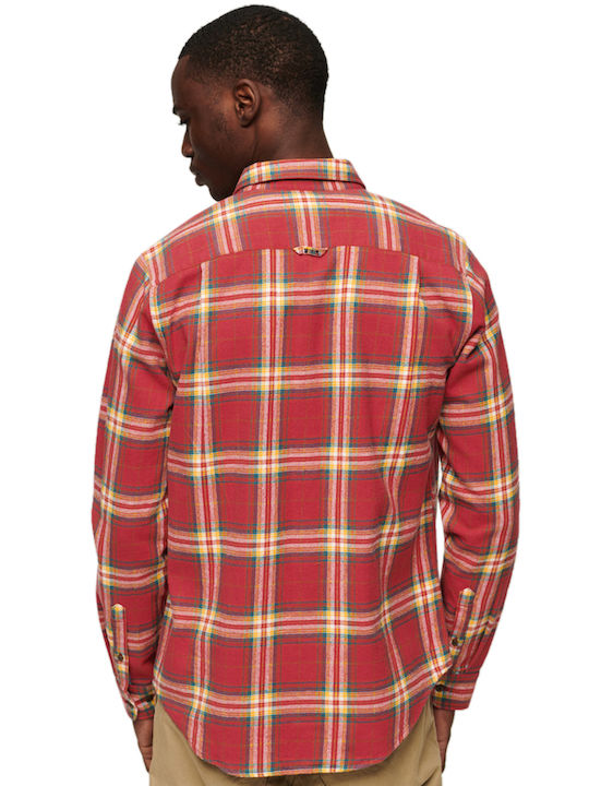 Superdry Men's Shirt Long Sleeve Checked Red