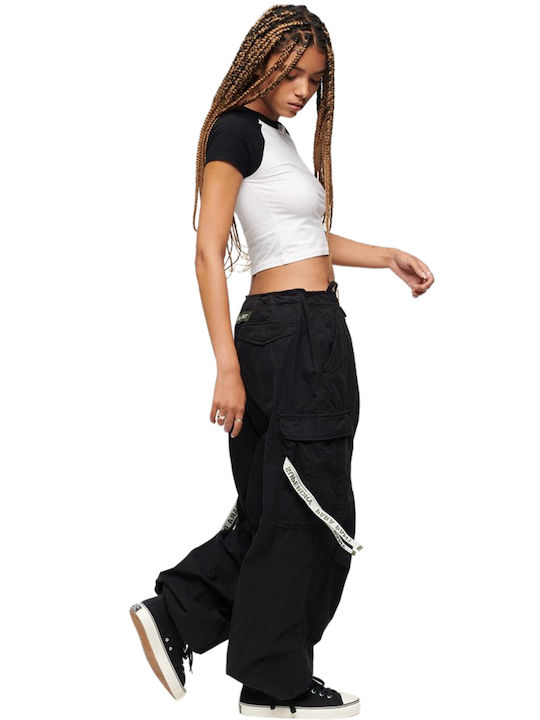 Superdry Vintage Women's Fabric Trousers in Baggy Line Black