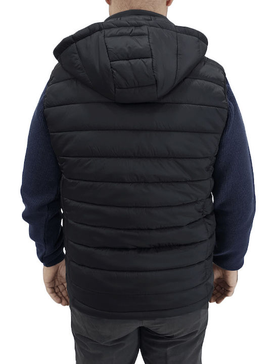 Double Ärmellos Herren Winter Jacke Puffer ΜΑΥΡΟ