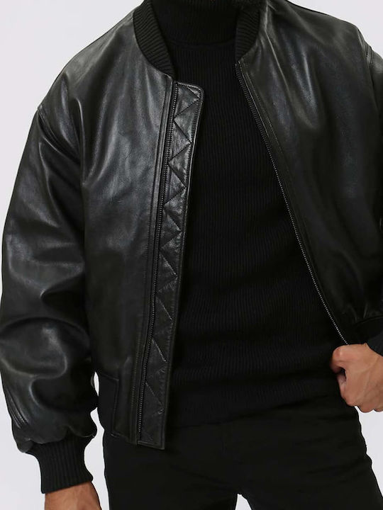 Trussardi Men's Winter Leather Jacket Black