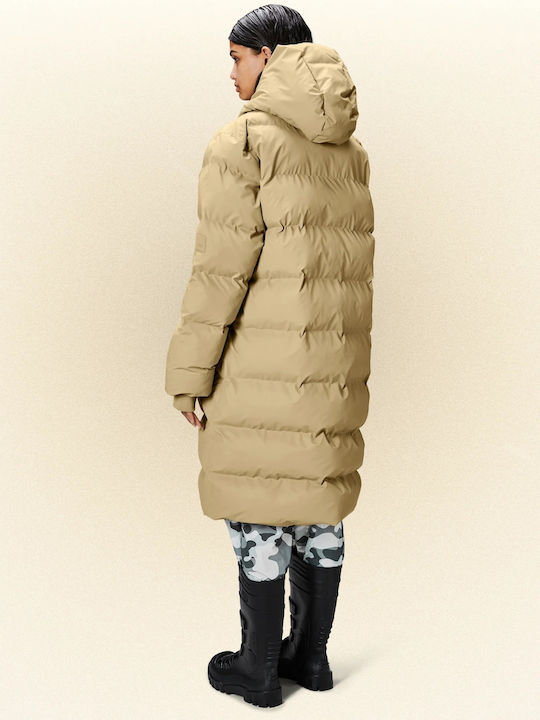 Rains Women's Long Puffer Jacket for Winter Beige