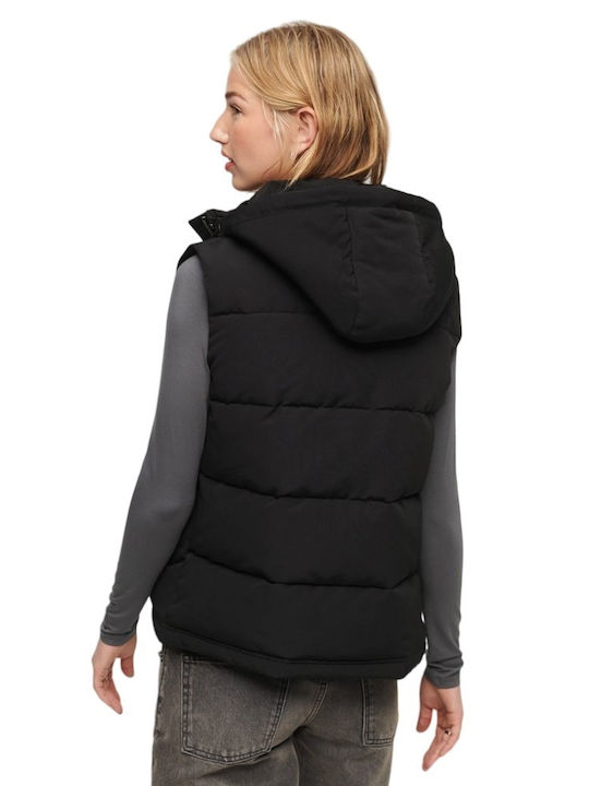 Superdry D1 Ovin Everest Women's Short Puffer Jacket for Winter with Hood Black